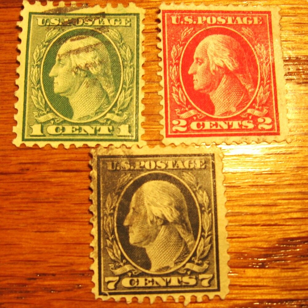 1912-14 WATERMARKED PERFORATED 12 COMPLETE SET OF 3 GEORGE WASHINGTON STAMPS